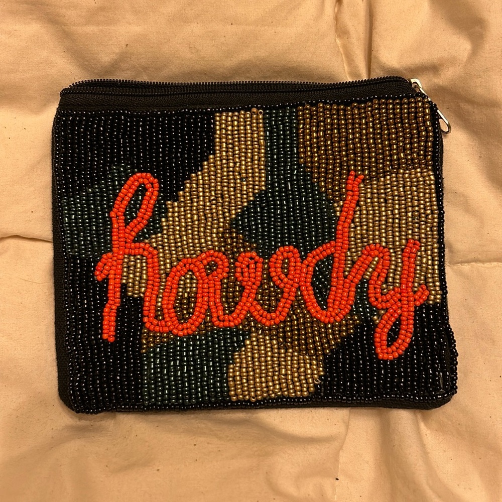 Beaded “howdy” zipper pouch / clutch